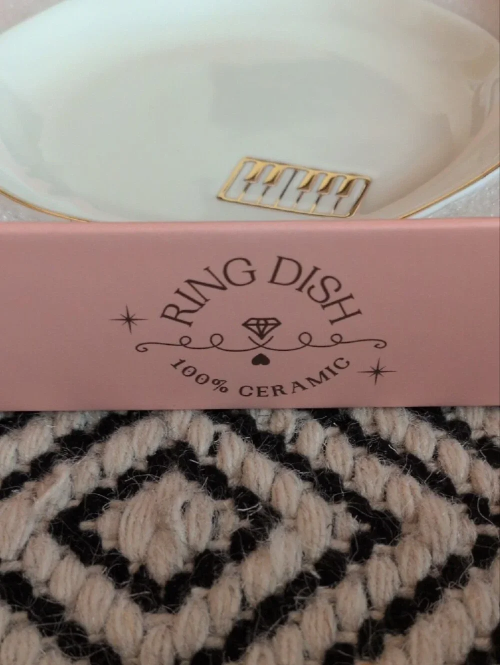 White Ceramic Trinket Dish with Gold Piano Accent